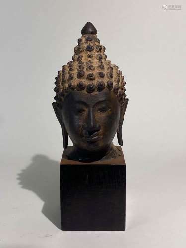 Antique Thai Bronze Buddha Head on Base