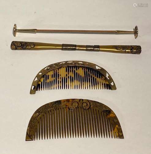 Group of Japanese Meiji Period Hair Comb Pins - Lacquer