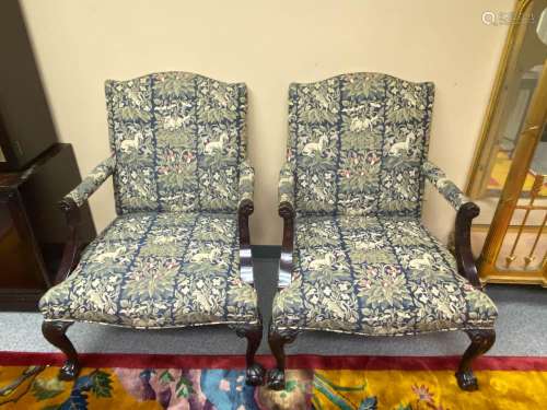 Pair French Fabric and wood Chairs
