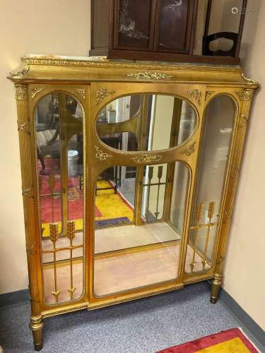 French Wood and Bronze Curio Cabinet with Onyx Top
