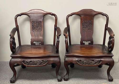 Pair Chinese Hardwood Chairs - Dragon DÃ©cor