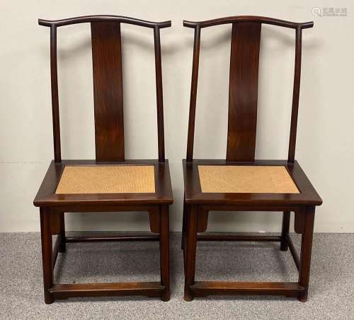 Pair Chinese Hardwood Chairs with Ratan