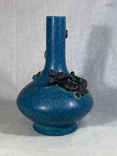 Chinese Robins Egg Blue Porcelain Vase - Dragon