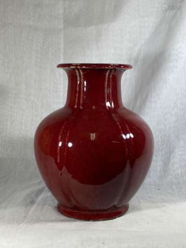Chinese Oxblood Lobbed Porcelain Vase with Flared Out
