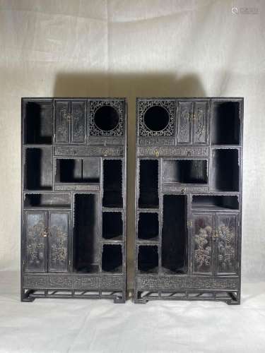 Pair Chinese Zitan Miniture Curio Cabinet