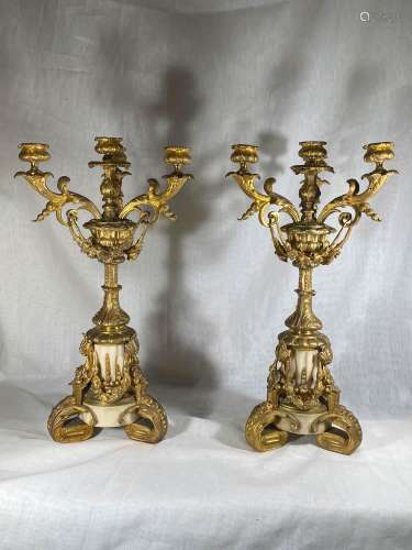 Pair French Gilt Bronze Candlebra