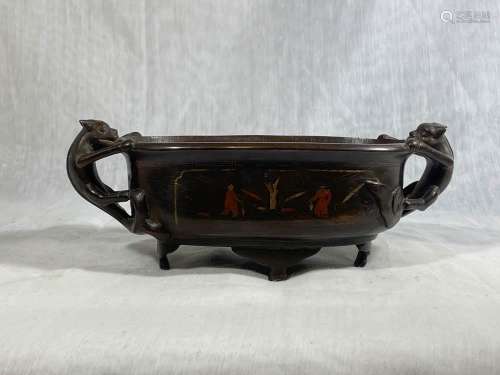 Chinese Bronze Censer with Dragon Handle
