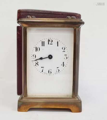 19th century brass four-glass carriage clock with original leather carry case