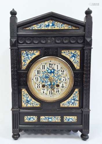 19th century aesthetic-movement clock, possibly by A Lewis F Day, the dial and fore-panels