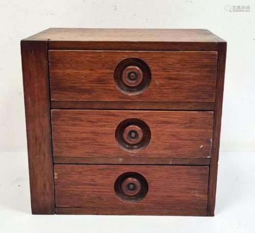 Mahogany three-drawer table-top chest, 24cm x 23cm