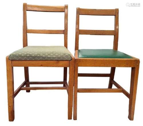 Set of four 20th century oak framed utility furniture chairs and two similar(6)