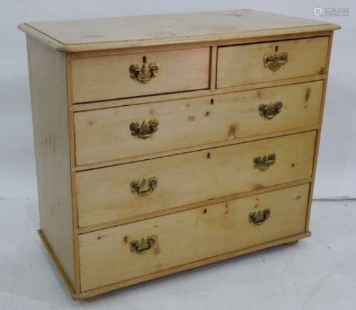 19th century pine chest of two short over three long drawers, 102 w x 89cmh, total depth