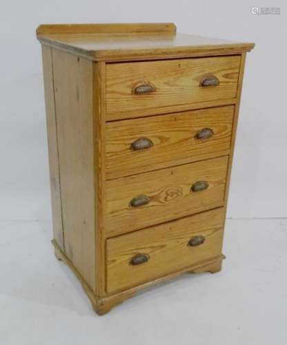 19th century pine chest of four long drawers raised on squat bracket feet, 65 x 102cm