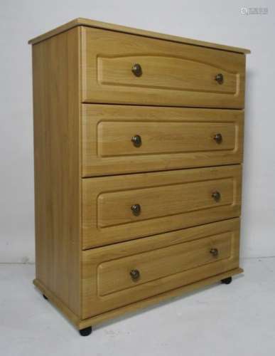 Modern oak effect four-drawer bedroom chest, 78 x 99cm