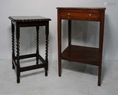 19th century mahogany side table with a single drawer with a shelf underneath on square section