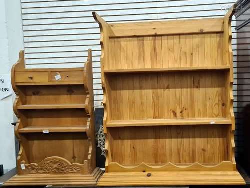 Two pine shelving units