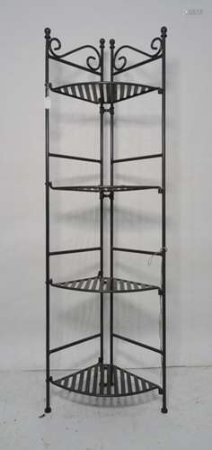 Lacquered iron corner folding pan stand with four shelves, 148cm high