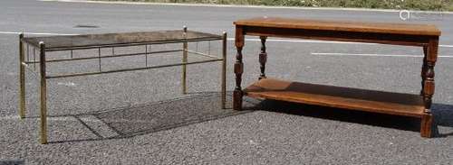 A modern rectangular glass topped coffee table and another wooden rectangular coffee table (2)