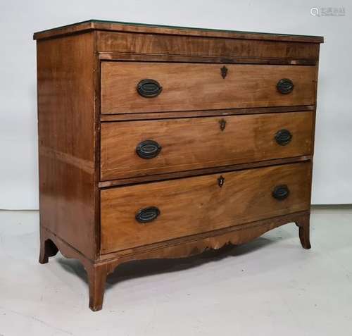 19th century mahogany chest of three long drawers, 114.5cm x 94cm