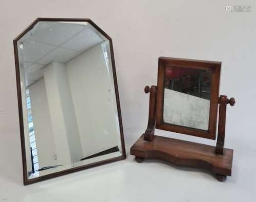 A small mahogany dressing mirror and a framed mirror with stand, with bevelled edge (2)