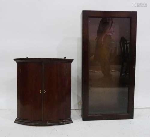 Small bowfront two-door mahogany corner cupboard and a glass table top display cabinet (2)