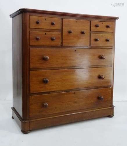 Late 19th/early 20th century Scottish mahogany chest, the rectangular top with rounded corners and