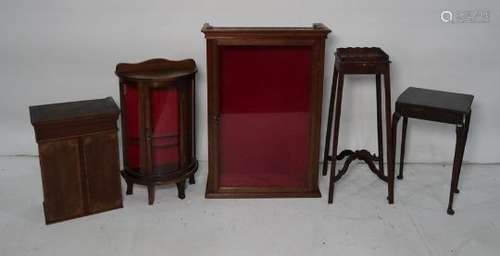 Small quantity of assorted furniture to include miniature bowfront display cabinet, a side table,