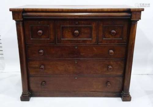 19th century mahogany Scottish chest  of drawers, with central bonnet drawer, flanked by shorter