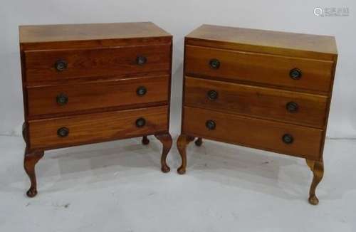 Pair of 20th century chests of three drawers on cabriole legs (2)