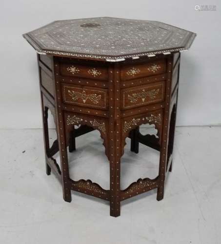 19th century Anglo-Indian ivory inlaid octagonal hardwood centre table, the intricately inlaid top