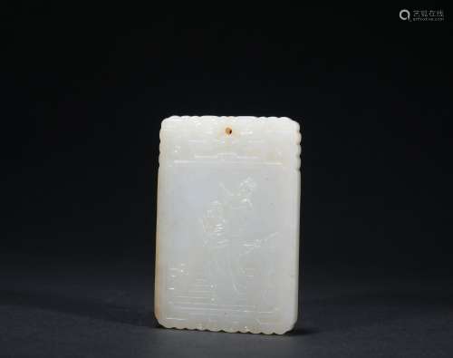 Qing dynasty jade card with poems and figure pattern