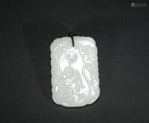 Qing dynasty jade card with poems and figure pattern