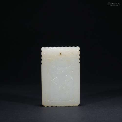 Qing dynasty jade card with figure and poems pattern
