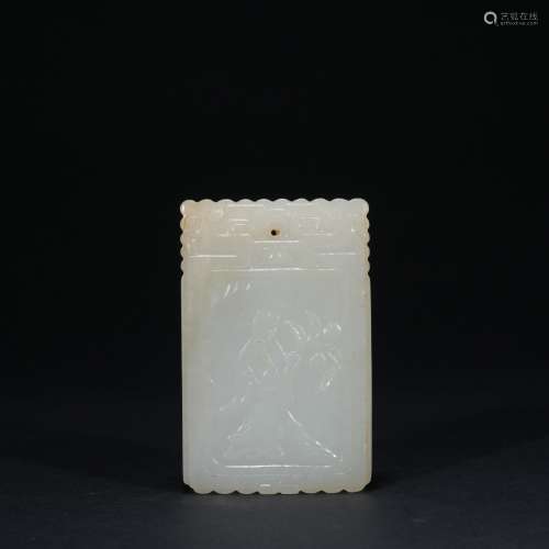 Qing dynasty jade card with figure and poems pattern