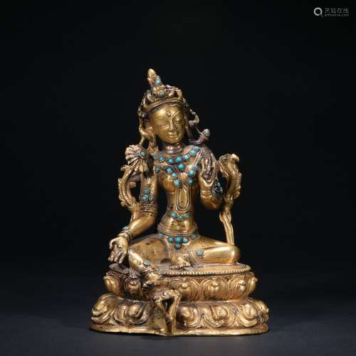 Qing dynasty gilt bronze statue of Green Tara