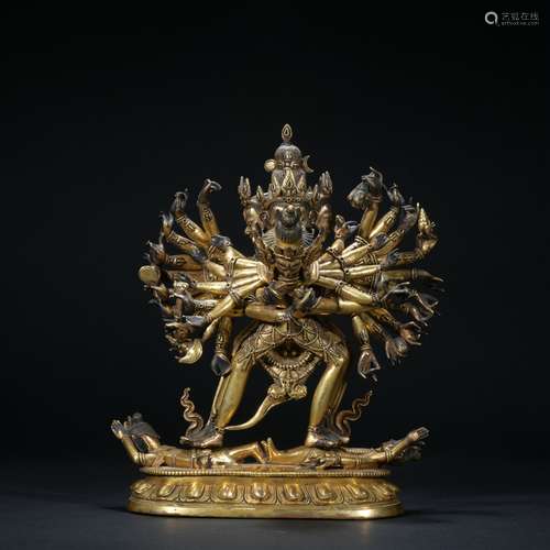 Qing dynasty gilt bronze statue of Guhyasamaja