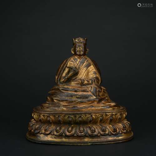 Qing dynasty gilt bronze statue of guru