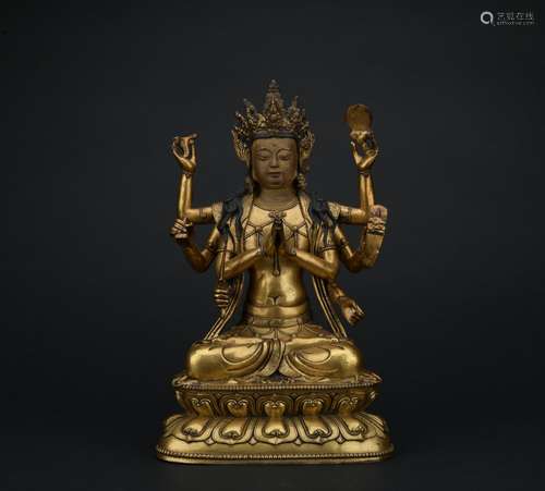 Qing dynasty gilt bronze statue of Marichi