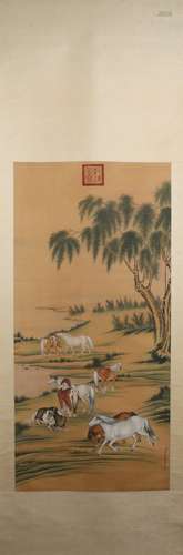 Qing dynasty Lang shining's  hourses painting