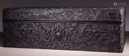 A ZITAN WOOD CARVED DRAGON PATTERN BOX