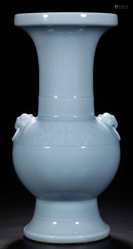 A CELEST BLUE GLAZE RUYI PATTERN VASE