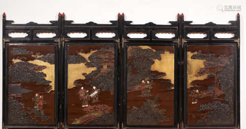 A LACQUER FIGURE STORY PATTERN SCREEN