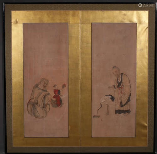 PAIR OF LACQUER FIGURE STORY PATTERN SCREENS
