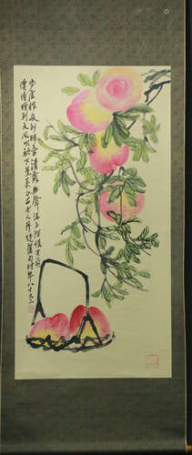 A PEACH PATTERN VERTICAL AXIS PAINTING BY QIBAISHI