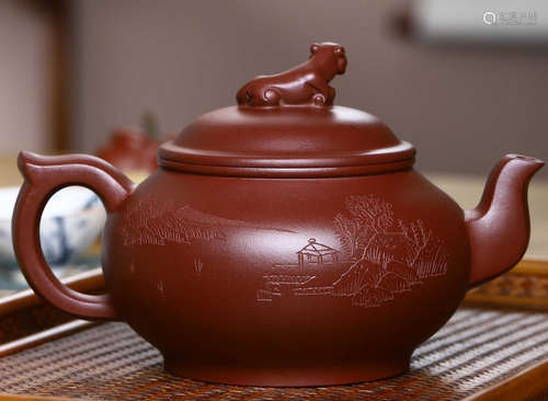 A LANDSCAPE PATTERN ZISHA POT MADE BY LVYONGQIN