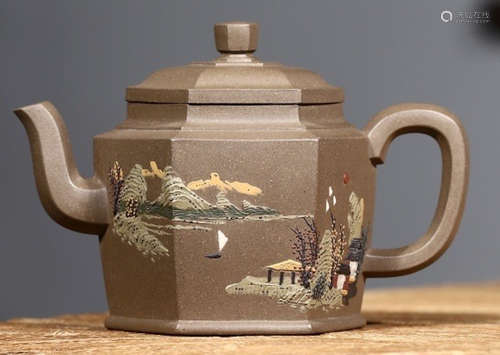 A LANDSCAPE PATTERN ZISHA POT MADE BY YUQING