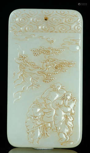 A HETIAN JADE CARVED FIGURE STORY PATTERN TABLET