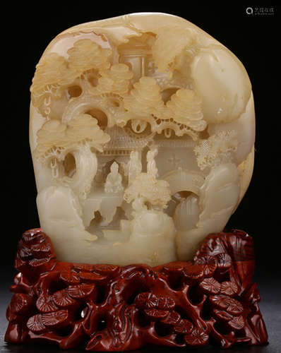 A XINJIANG HETIAN JADE LANDSCAPE PATTERN ORNAMENT