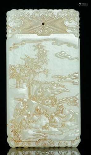 A JADE CARVED LANDSCAPE PATTERN TABLET