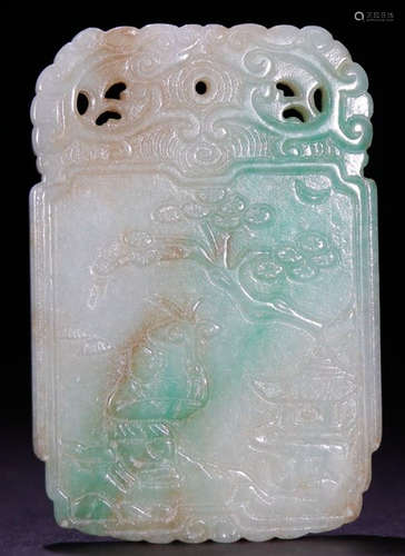 A JADEITE CARVED FIGURE STORY PATTERN TABLET